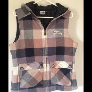 Kavu Women's Plaid Vest w/hood. Size Large